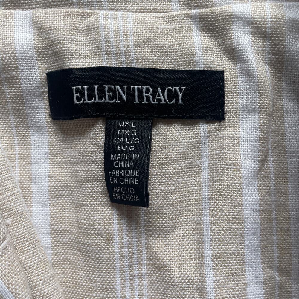 Ellen Tracy Linen Tan and White Striped Blazer Size L NWT Linen Blend - Picture 2 of 8